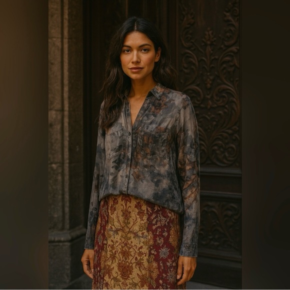 Young Fabulous & Broke Hayes Multicolor Tie Dyed Henley Long Sleeve Blouse - M - Picture 10 of 10